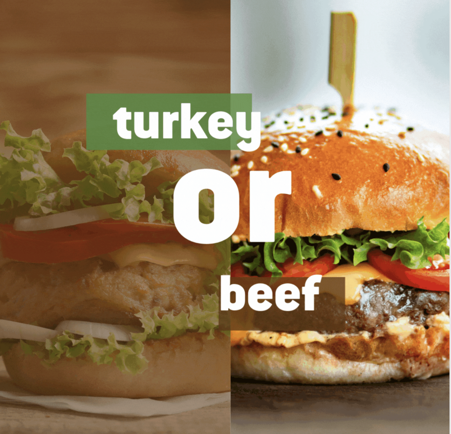 Turkey sandwich next to a hamburger